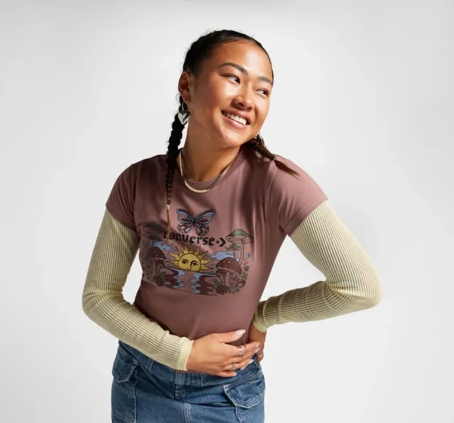 Converse Womens Blooming Skate T-Shirt Saddle