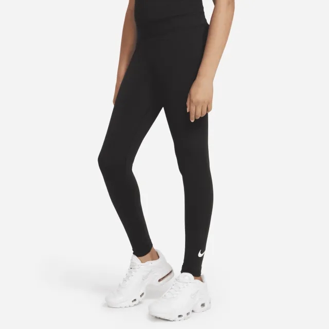 Nike Sportswear Favourites Older Kids' (Girls') Swoosh Leggings - Black - Embroidered Swoosh