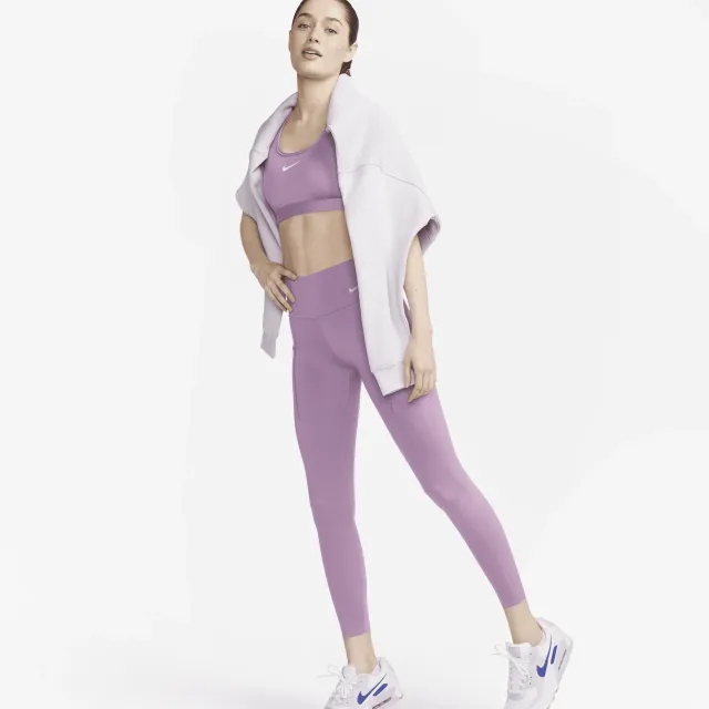 Nike Go Women's Firm-Support Mid-Rise 7/8 Leggings with Pockets - Purple - Nylon/Elastane