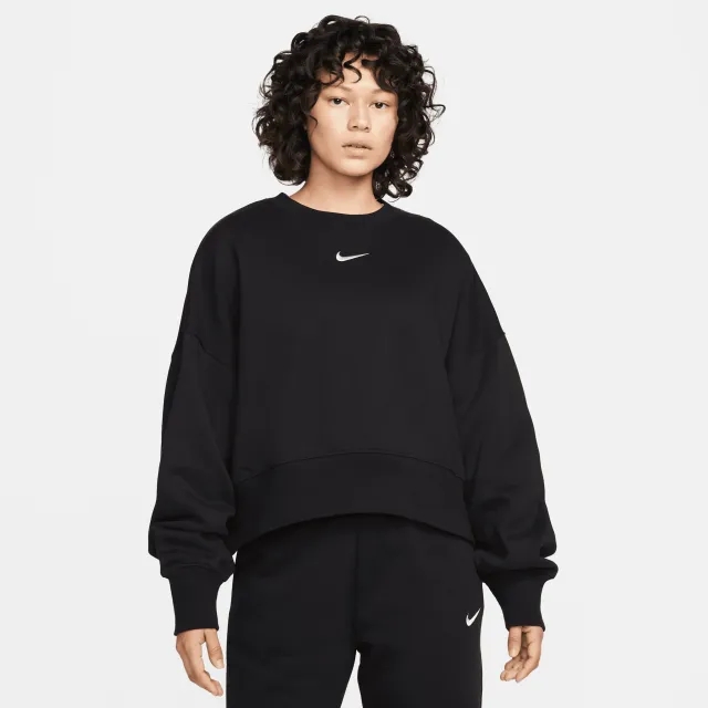 Women's Nike Phoenix Fleece Crew Neck Sweatshirt in Black