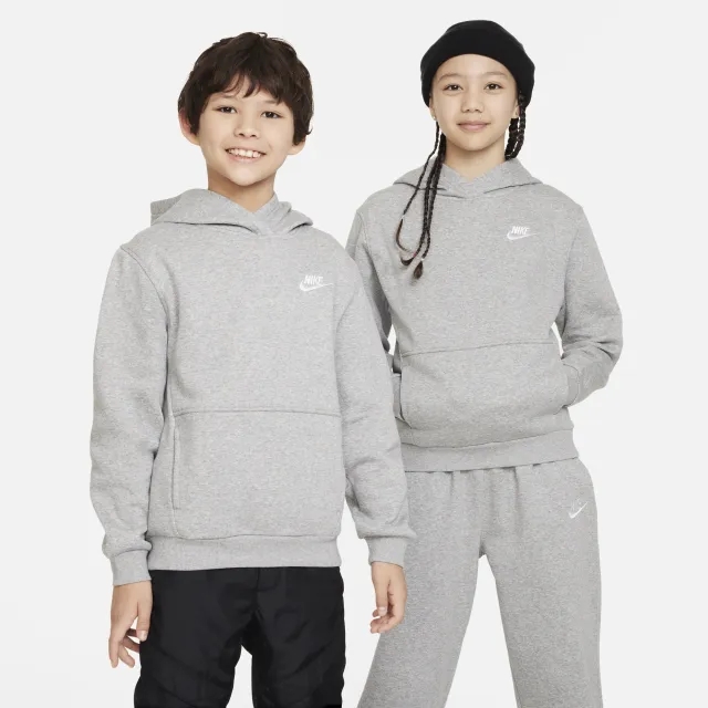 Nike Older Kids Club Fleece Hoodie in Grey/White