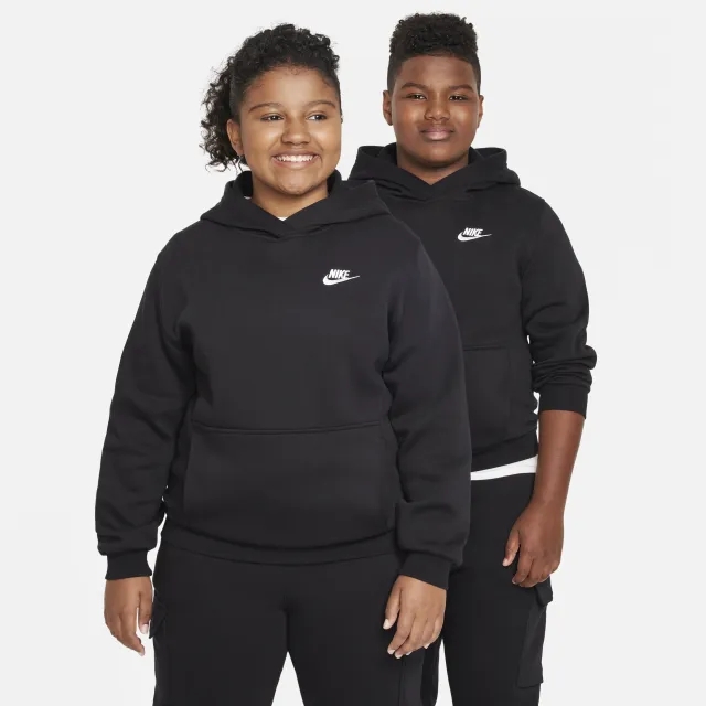 Nike Sportswear Club Fleece Older Kids' Pullover Hoodie (Extended Size) - Black - Cotton/Polyester