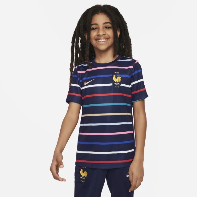 Nike France Training T-Shirt Dri-Fit Academy Pro Pre Match - Blackened Blue/Club Gold Kids - ['Blue']