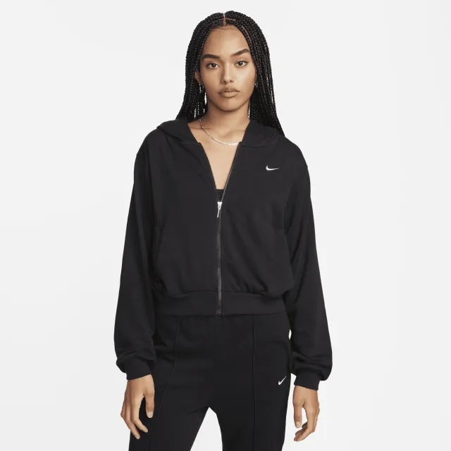 Nike French Terry Zip Through Hoodie In Black