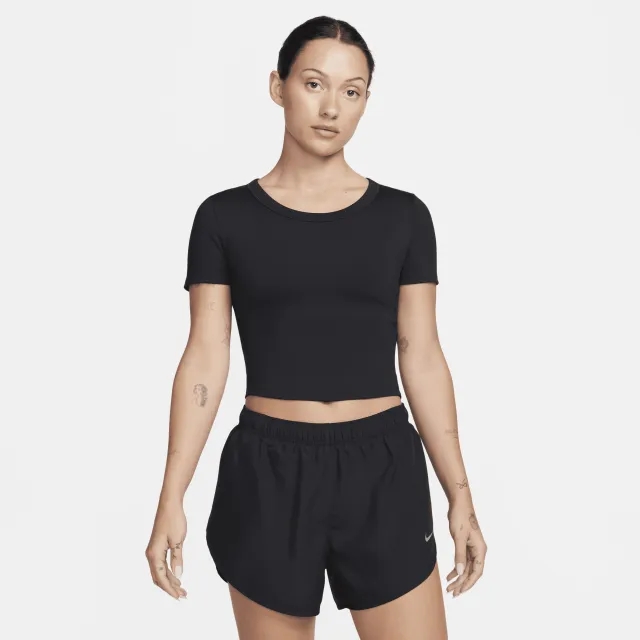 Nike One Fitted Women's Dri-FIT Short-Sleeve Cropped Top - Black - Polyester/Elastane