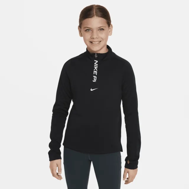 Nike Pro Girls' Dri-FIT Long-Sleeve 1/2-Zip Top - Black - Recycled Fibres