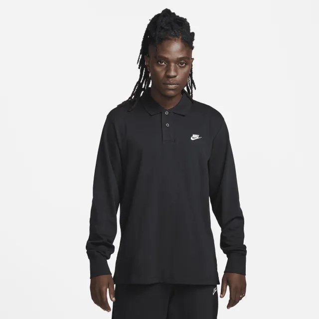 Nike Club Men's Long-Sleeve Knit Polo - Black - Cotton