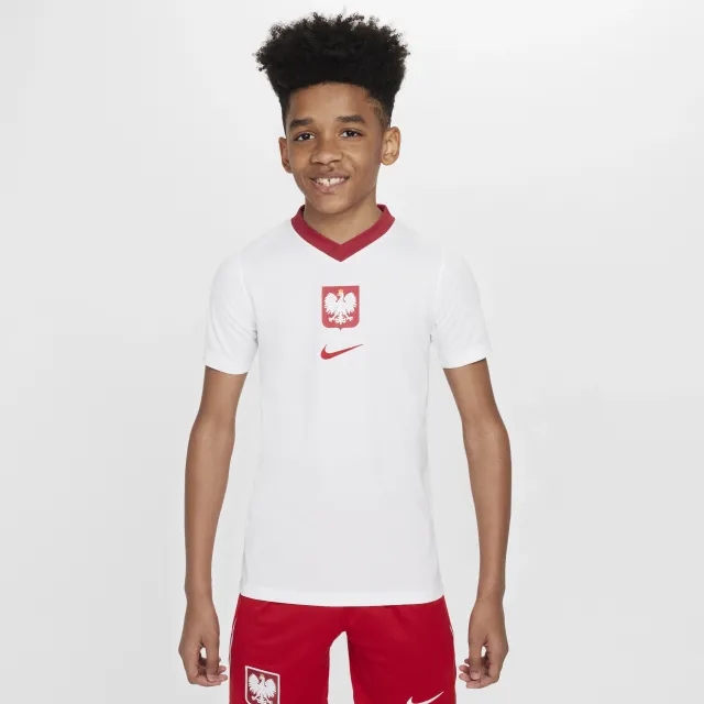 Poland 2024/25 Home Older Kids' Nike Dri-FIT Football Short-Sleeve Top - White - Polyester