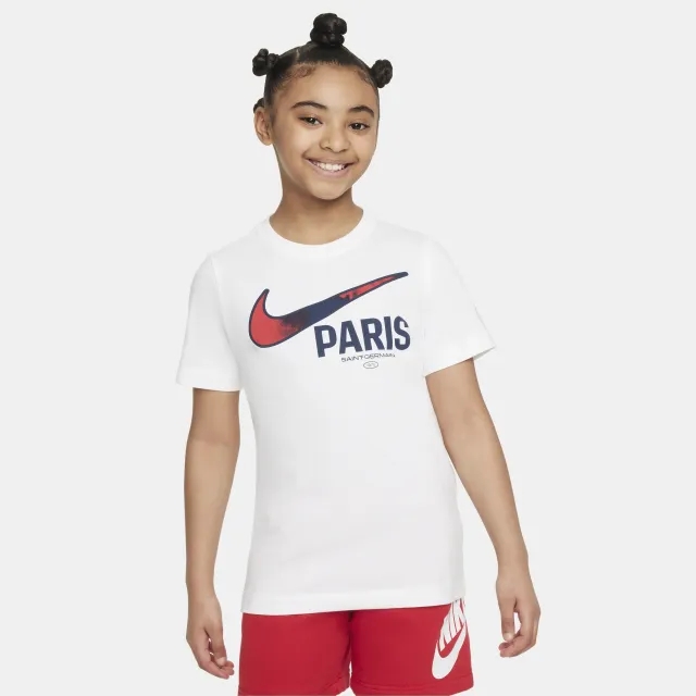 Paris Saint-Germain Swoosh Older Kids' Nike Football T-Shirt - White - Cotton