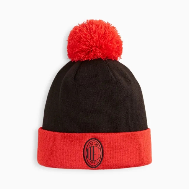 PUMA AC Milan Ftblessentials Pom Pom Beanie Hat, Black/For All Time Red