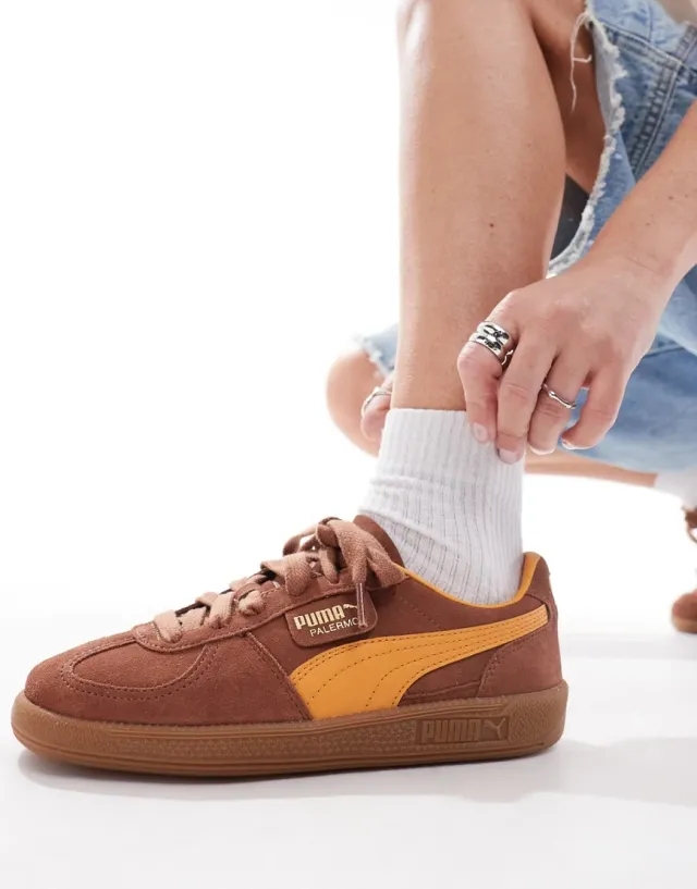 PUMA palermo trainers in brown multi