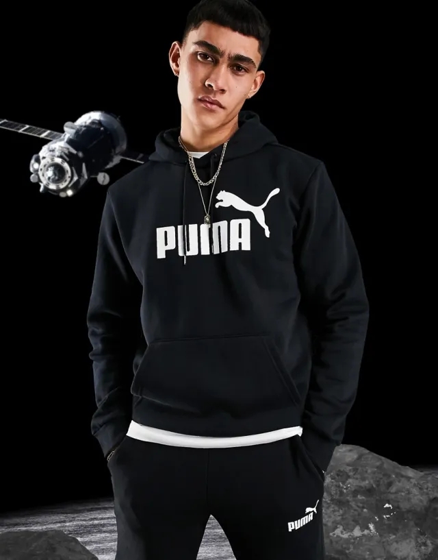 Puma Mens Essentials Big Logo Hoodie - Blue Cotton