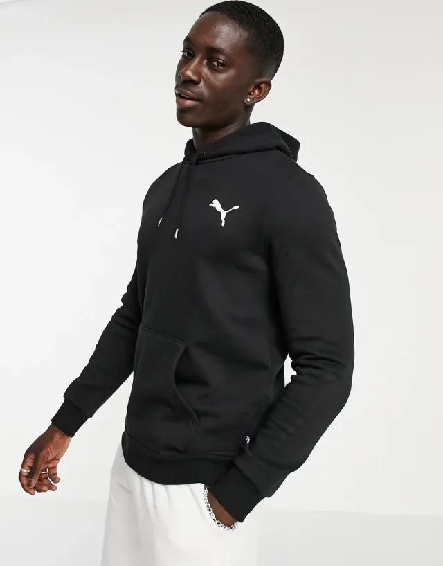 Puma Mens Essentials Small Logo Hoody in Black Cotton