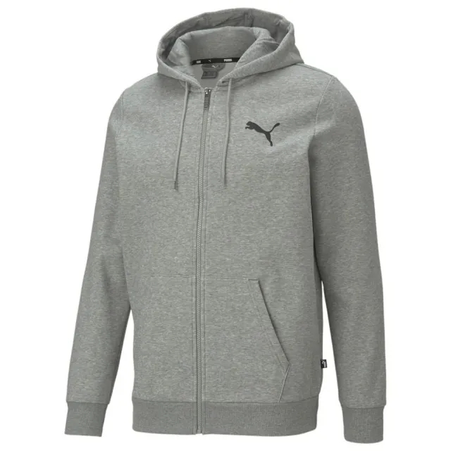 Puma Mens Essentials Full-Zip Logo Hoodie - Grey Cotton