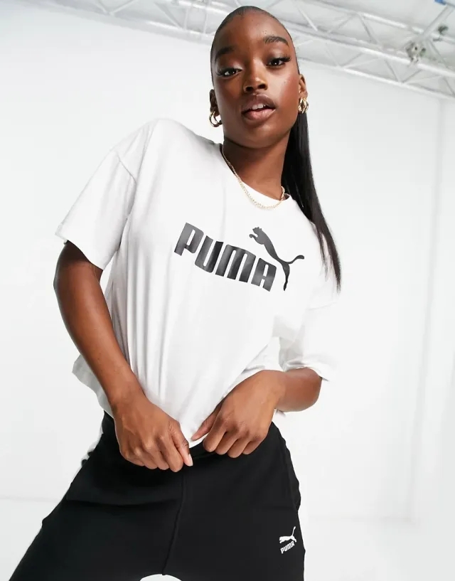 Puma Essentials Logo Cropped T-Shirt In White