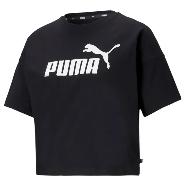 Puma Womens Essentials Logo Cropped T-Shirt Tee Top - Black Cotton