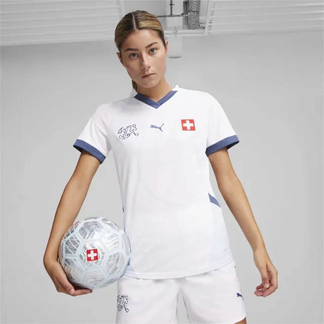 PUMA Switzerland Football 2024 Women's Away Jersey, White/Icy Blue