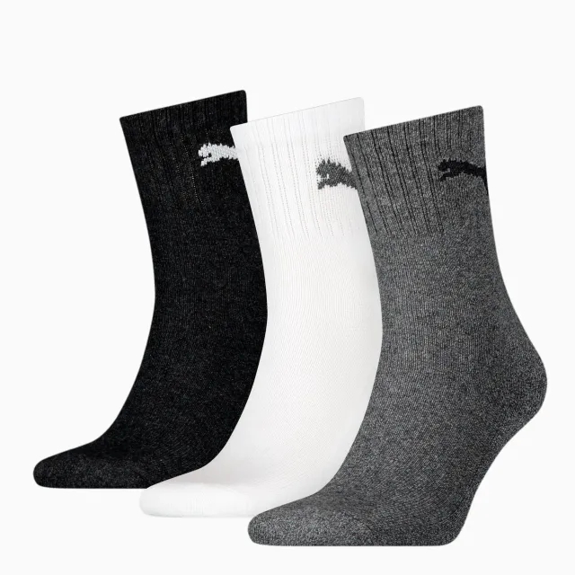 PUMA Unisex Short Crew Socks 3 Pack, Grey/White/Black