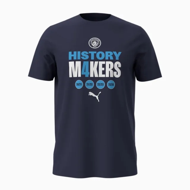 PUMA Manchester City Connect 4 Winners' Tee Shirt, Dark Blue