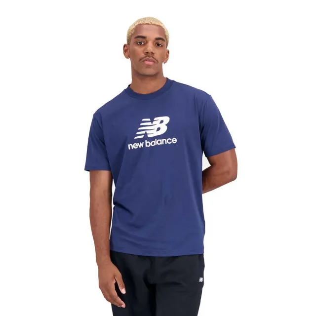 New Balance Men's Essentials Stacked Logo Cotton Jersey Short Sleeve T-shirt in Blue