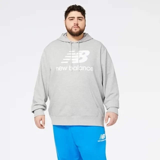 New Balance Men's NB Essentials Stacked Logo Po Hoodie in Grey Cotton