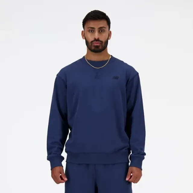 New Balance Men's Athletics French Terry Crew in Blue Cotton