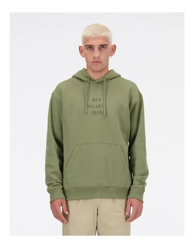 New Balance Men's Iconic Collegiate Graphic Hoodie in Green Poly Fleece