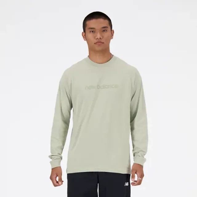 New Balance Men's Hyper Density Graphic Long Sleeve T-Shirt in Green Cotton Fleece