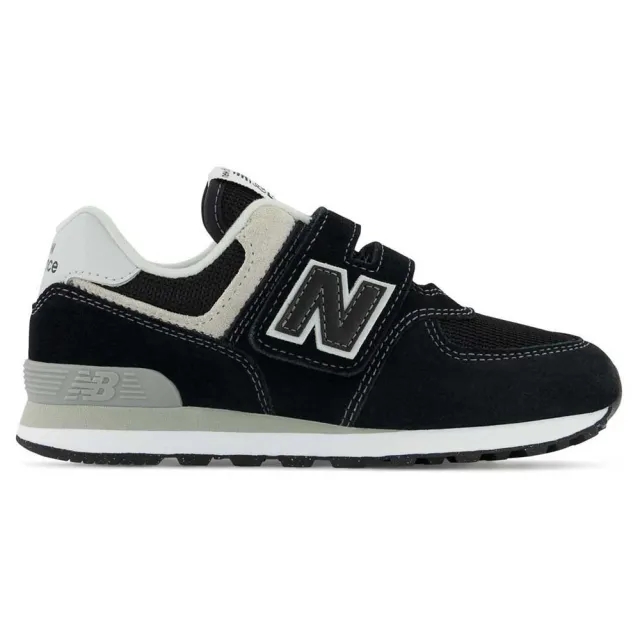 New Balance Kids' 574 Core Hook & Loop in Black/White Leather