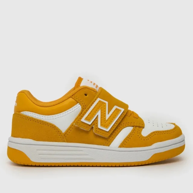 New Balance white & mustard 480 v Junior trainers