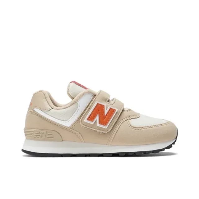New Balance Kids' 574 Hook & Loop in Beige/Orange Suede/Mesh