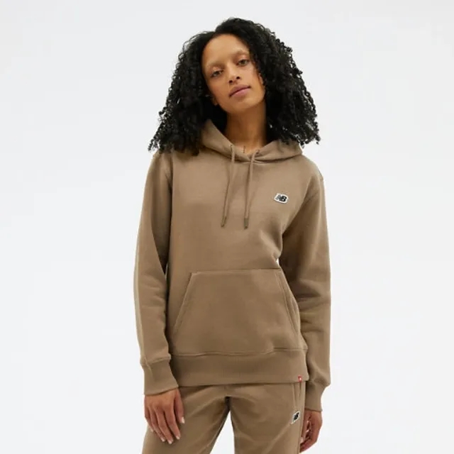New Balance Women's NB Small Logo Hoodie in Brown Cotton