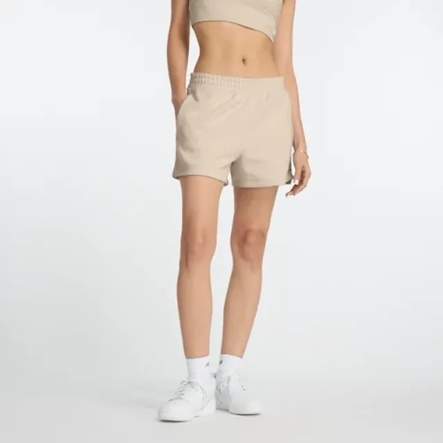 New Balance Women's Linear Heritage French Terry Short in Grey Cotton Fleece