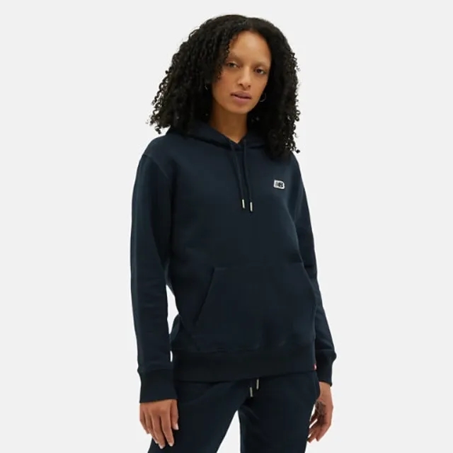New Balance Women's NB Small Logo Hoodie in Black Cotton