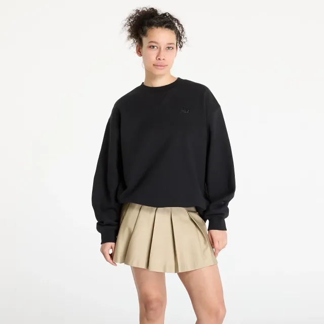 New Balance Women's Athletics French Terry Crew in Black Cotton Fleece