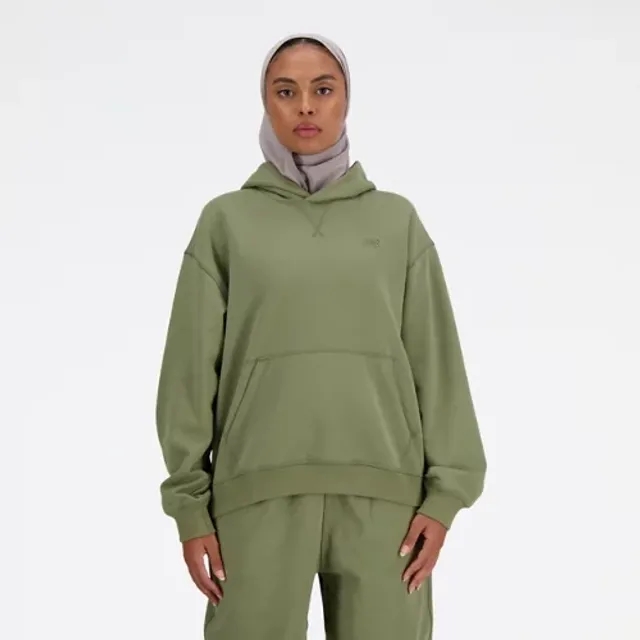 New Balance Women's Athletics French Terry Hoodie in Green Cotton Fleece