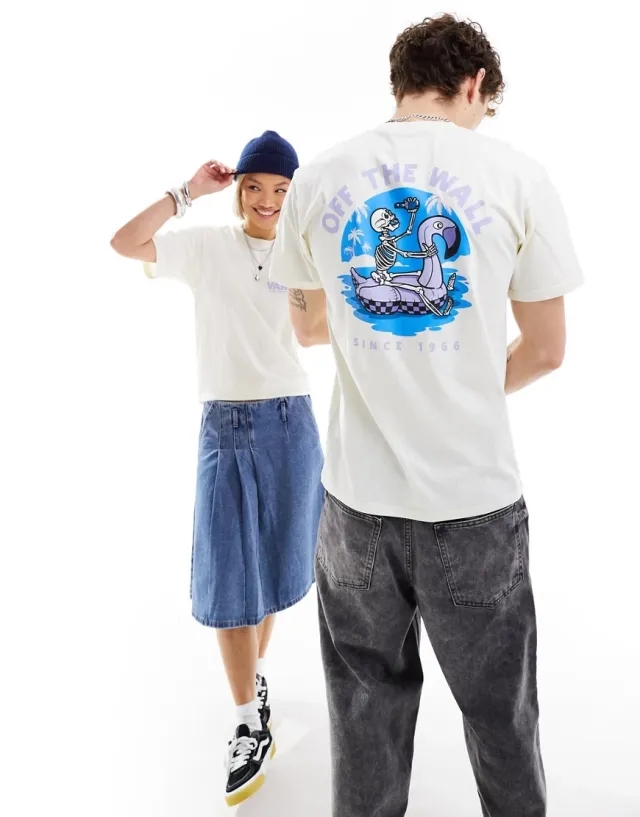 Vans Beer Float Back Print T-Shirt In Off White