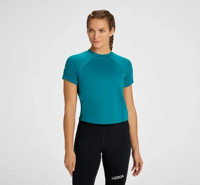 Hoka One One HOKA Women's Midweight Merino Blend Short Sleeve in Deep Lake