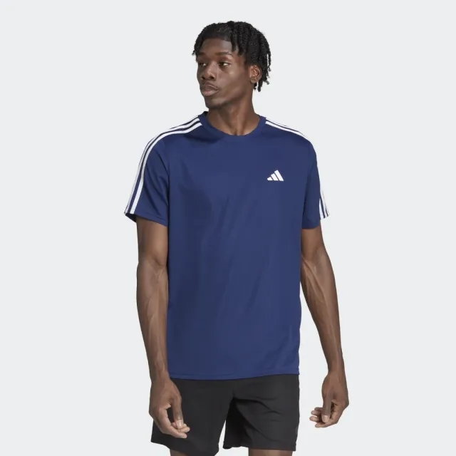 Adidas Training Essentials 3 Stripe T-Shirt In Navy-Blue