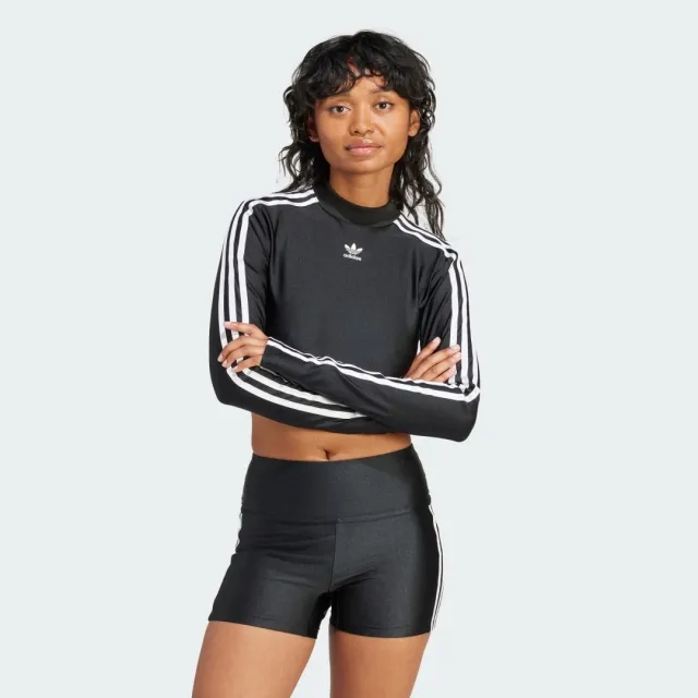 T-Shirt Adidas 3 Stripes Cropped Long Sleeve T-Shirt Black Xs