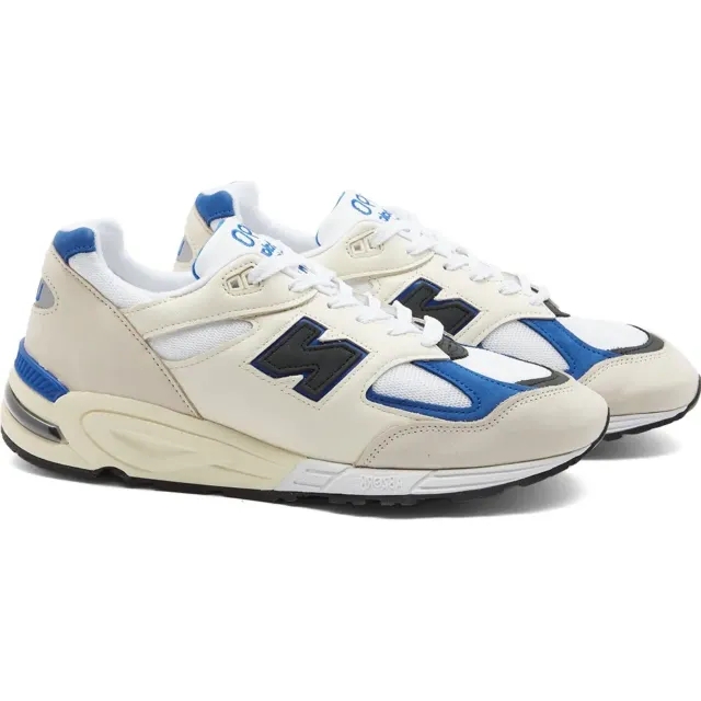 New Balance Men's Made in USA 990v2 in White/Blue Leather