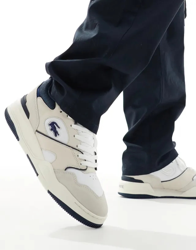 Lacoste Men's Lineshot Leather Logo Trainers - White & Navy
