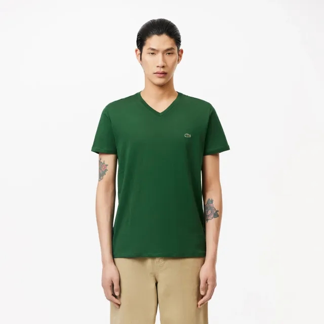 Lacoste V Neck Cotton Pima T-shirt - Pine Green