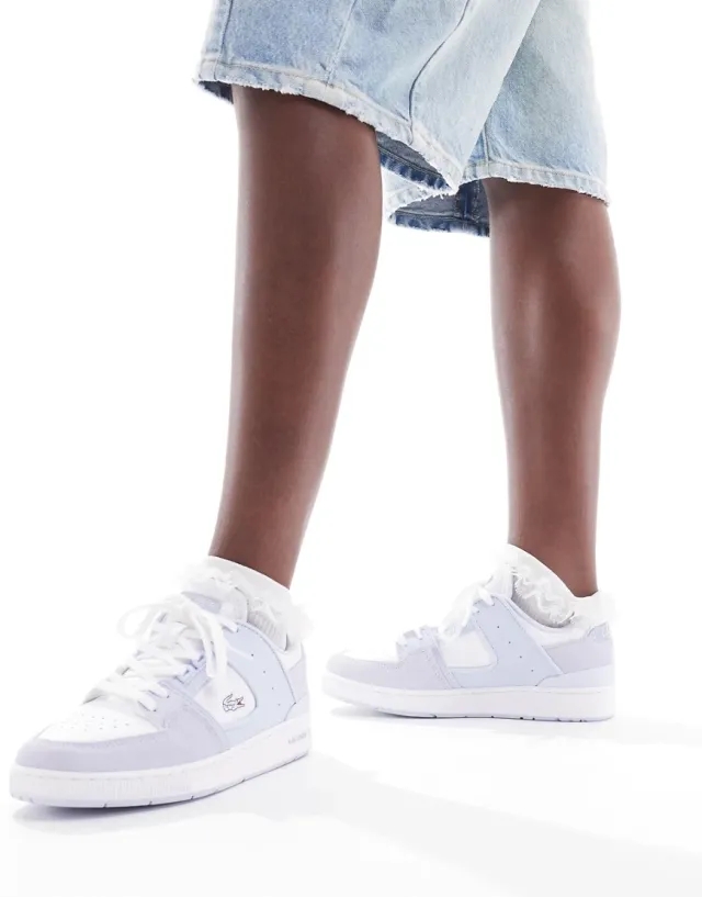 Lacoste Women's Court Cage Leather Trainers - Light Blue / White