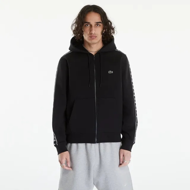 Lacoste Logo Stripe Zip-Up Hoodie - Black