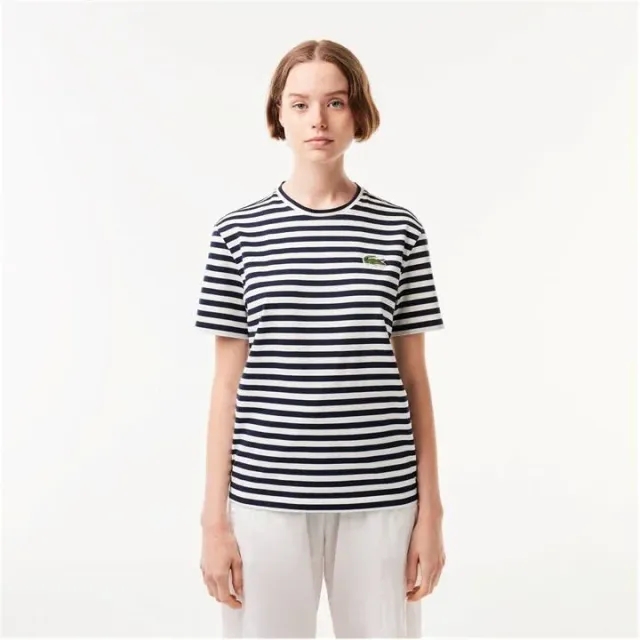Lacoste Loose Fit Striped Cotton T-shirt - Navy Blue / White