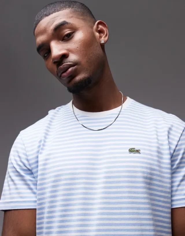 Lacoste Striped Heavy Cotton T-shirt - White / Blue