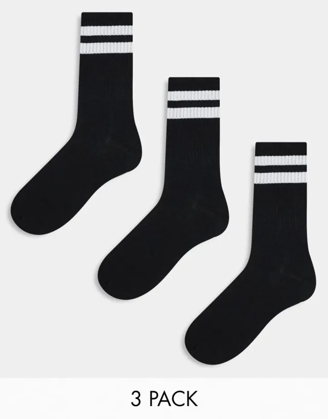 adidas Jack & Jones 3 Pack Striped Tennis Socks In White