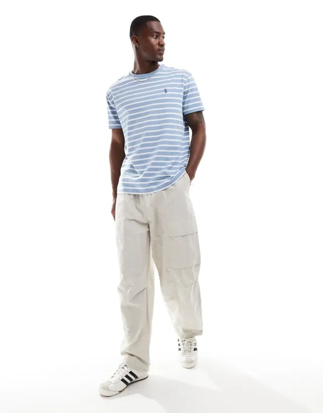 Polo Ralph Lauren Icon Logo Stripe T-Shirt In Light Blue/White