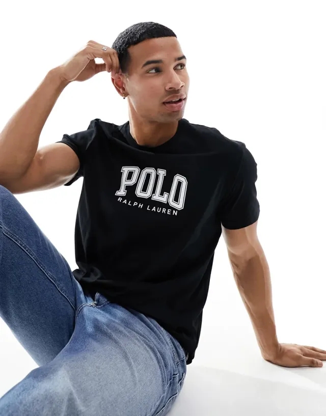 Polo Ralph Lauren  T-SHIRT AJUSTE EN COTON SERIGRAPHIE POLO RALPH LAUREN  men's T shirt in Black